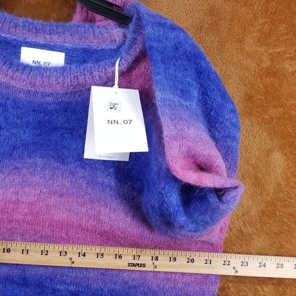 NN07 Sweater Mens XL Blue Pink Stripe Pullover Crew Alpaca Mohair BRADY $250 - Picture 5 of 7